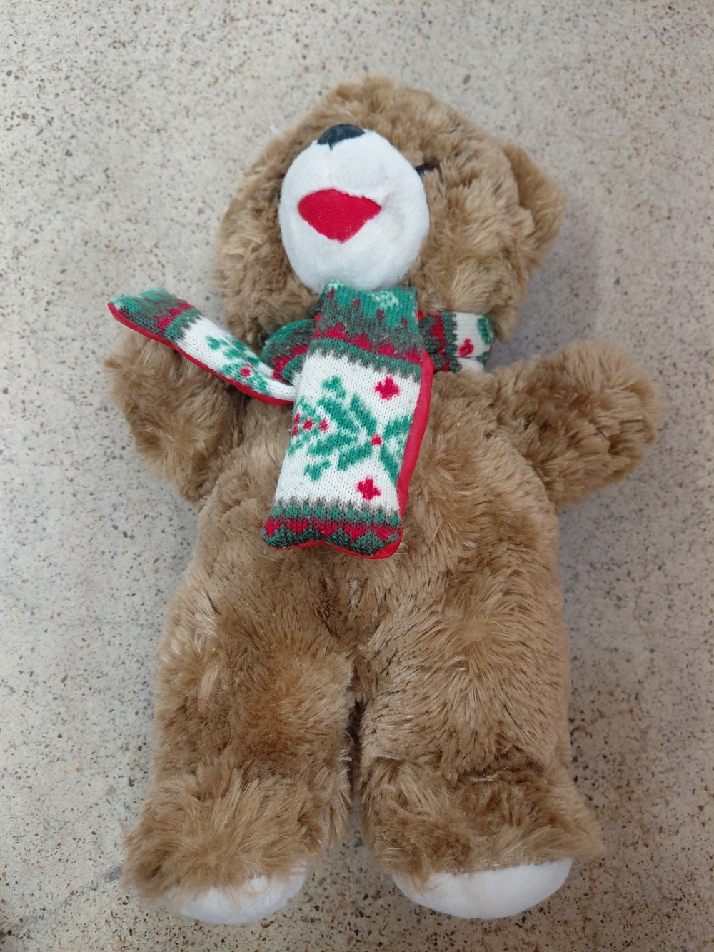 Plush Brown Teddy Bear with Festive Green & Red Scarf